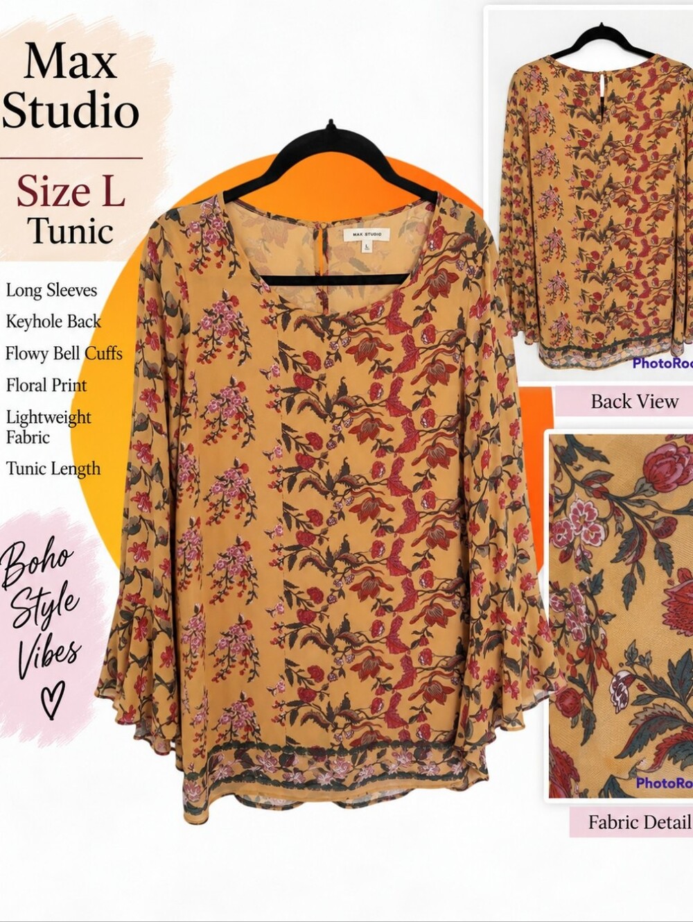 Max Studio Floral Tunic, large, EUC, Beautiful!